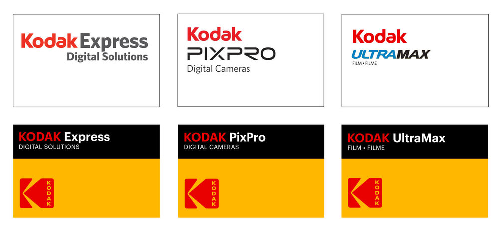 Kodak's previous branding (top row) and the new design system
