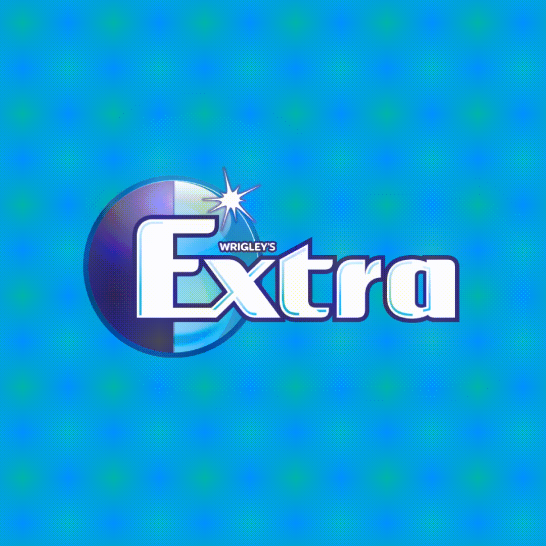 Gif of the old and new logo for Extra chewing gum