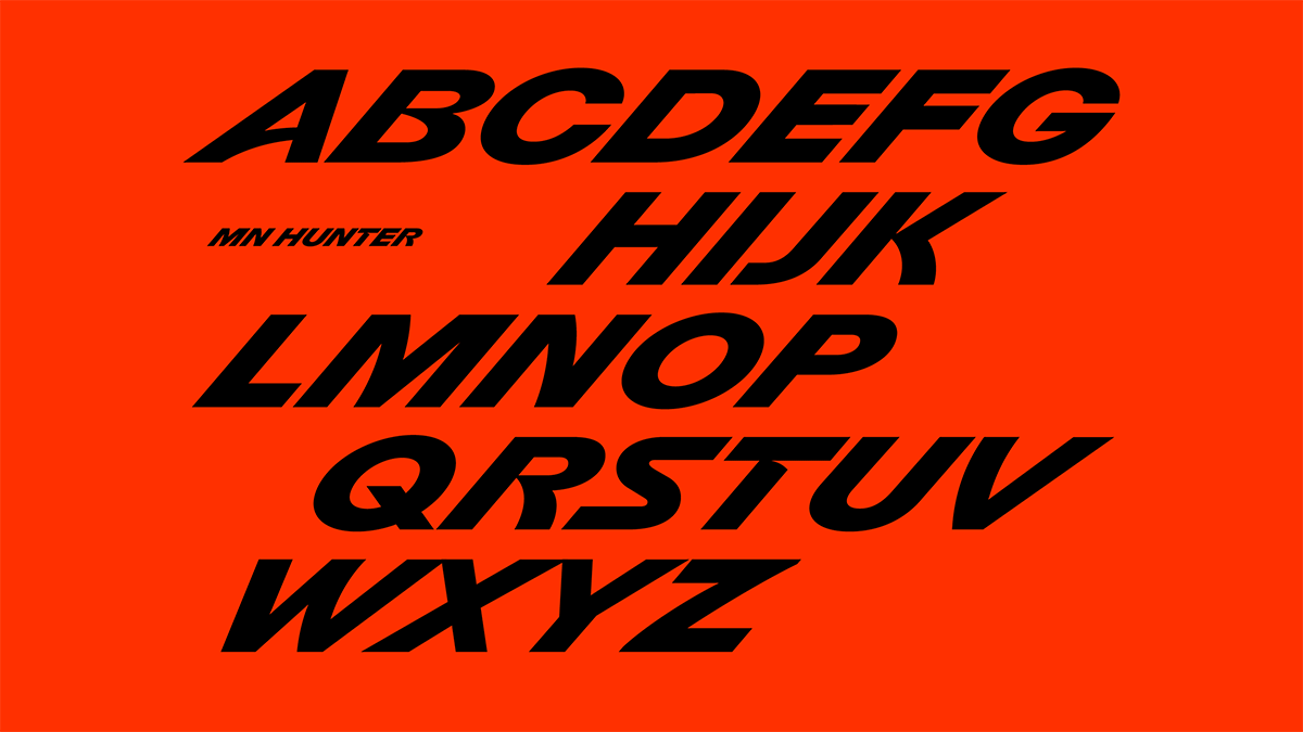 Animated graphic showing the slanted typeface used by Biti's Hunter