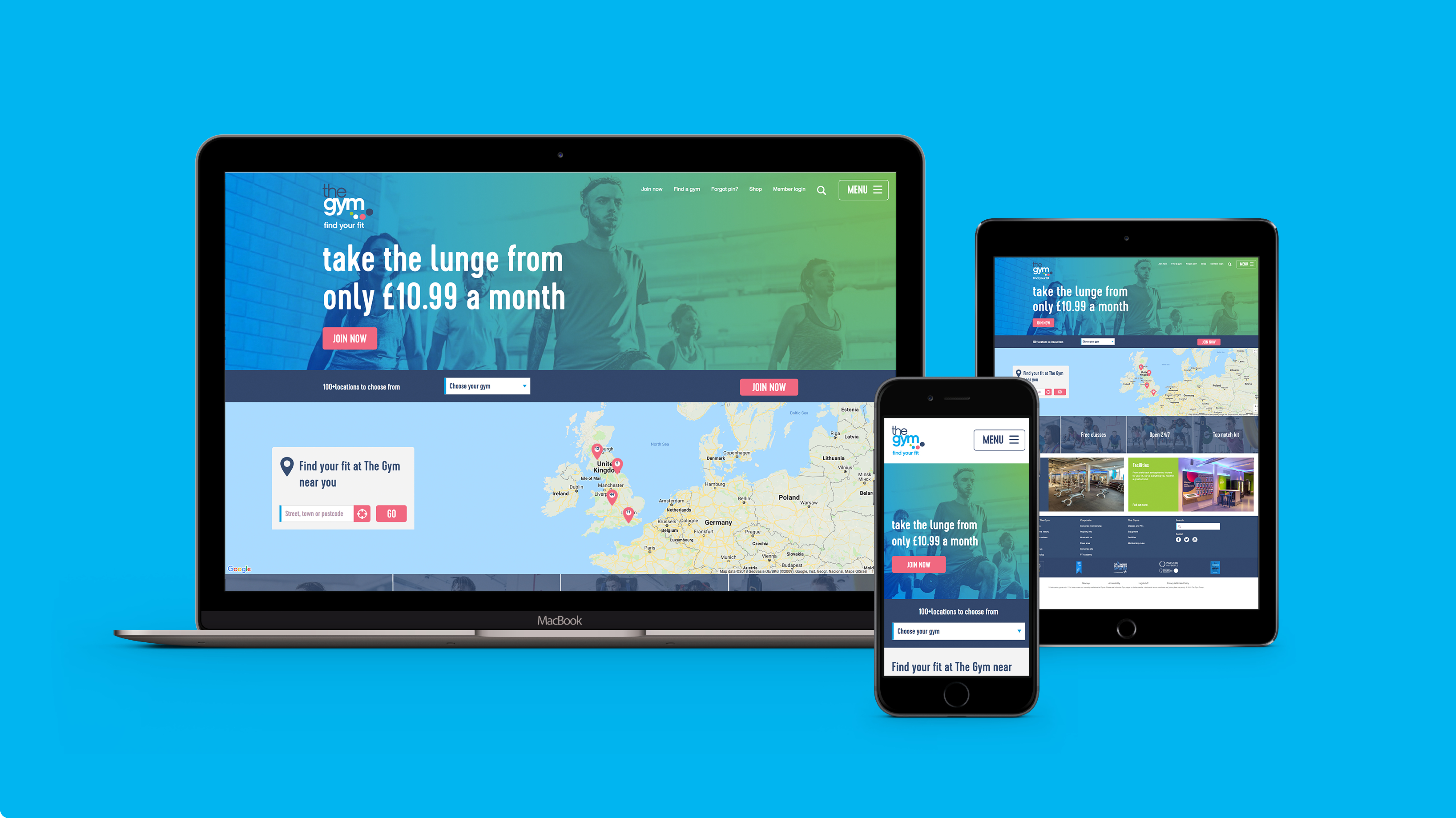 gym group website on laptop tablet and mobile