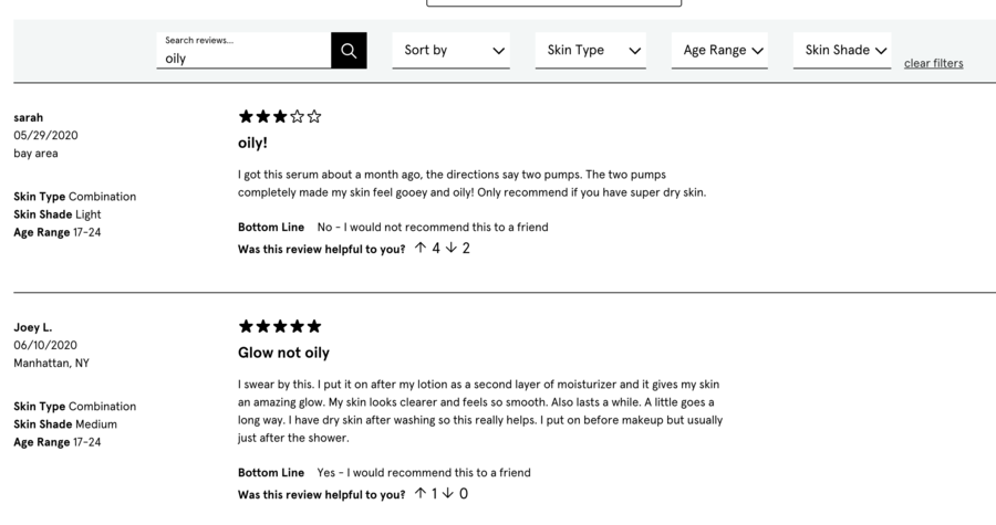 glossier product pages