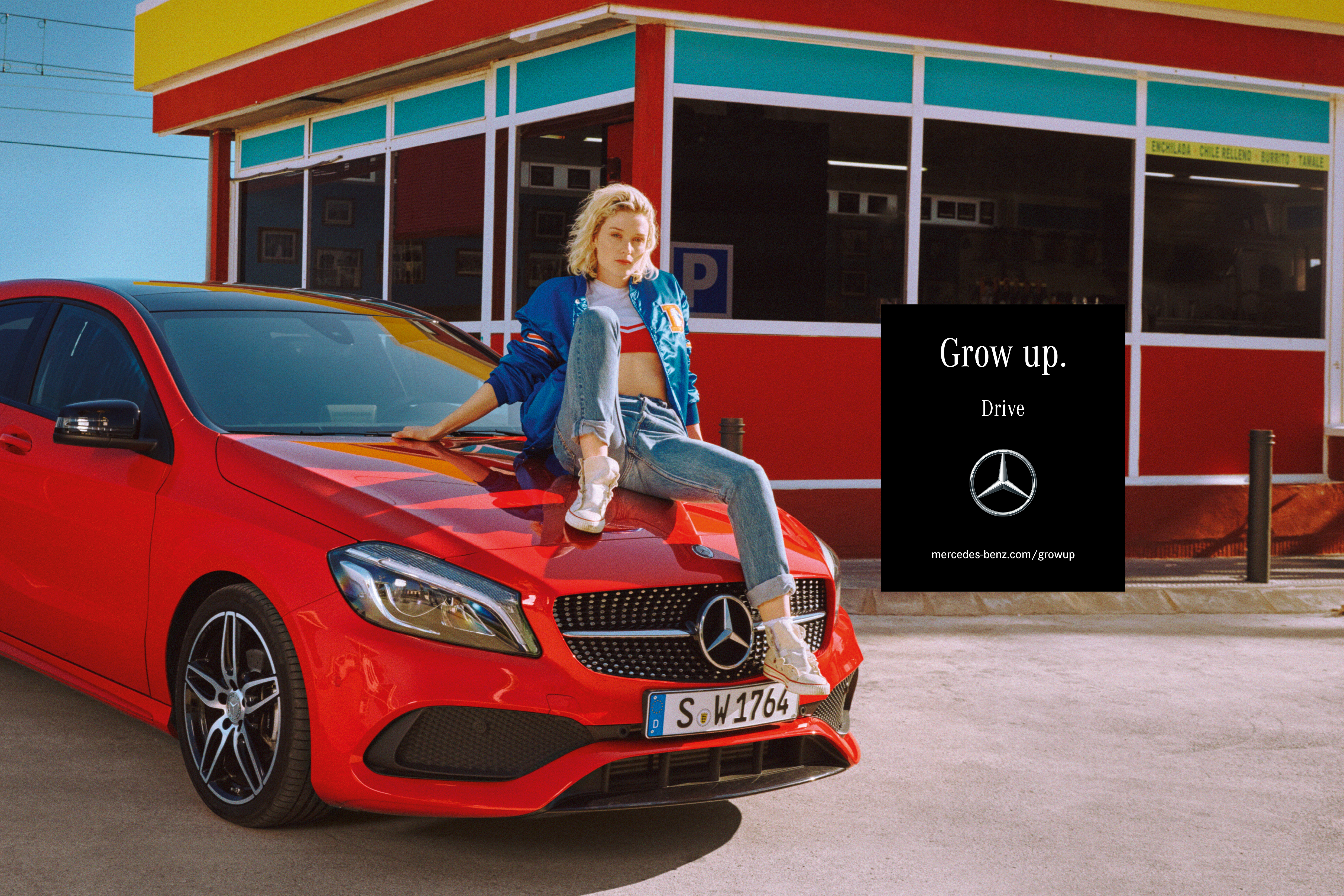 A still from the new 'Grow Up' campaign for Mercedes-Benz compact cars